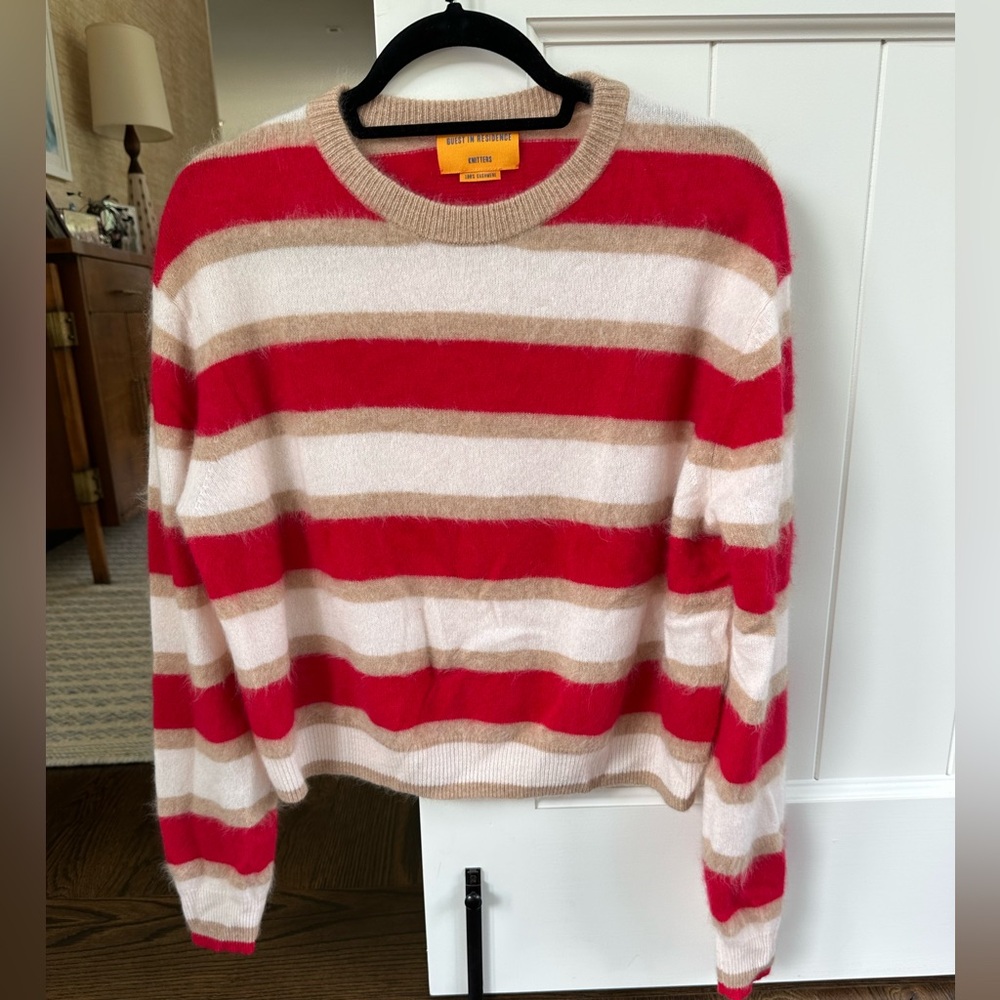 Guest in residence Red and Cream cashmere Striped Sweater